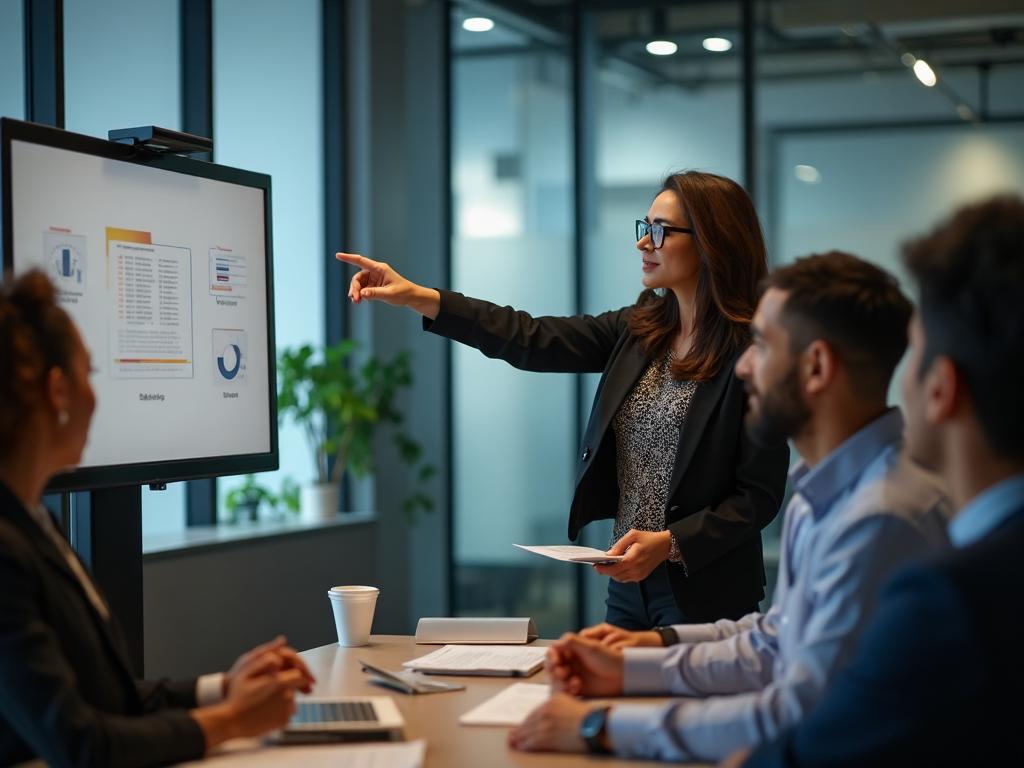 Professional compliance team reviewing AI governance documentation